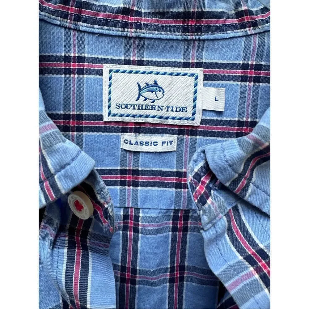 Southern Tide men’s long sleeve blue/pink plaid classic fit shirt size L #45-139 - Picture 3 of 6